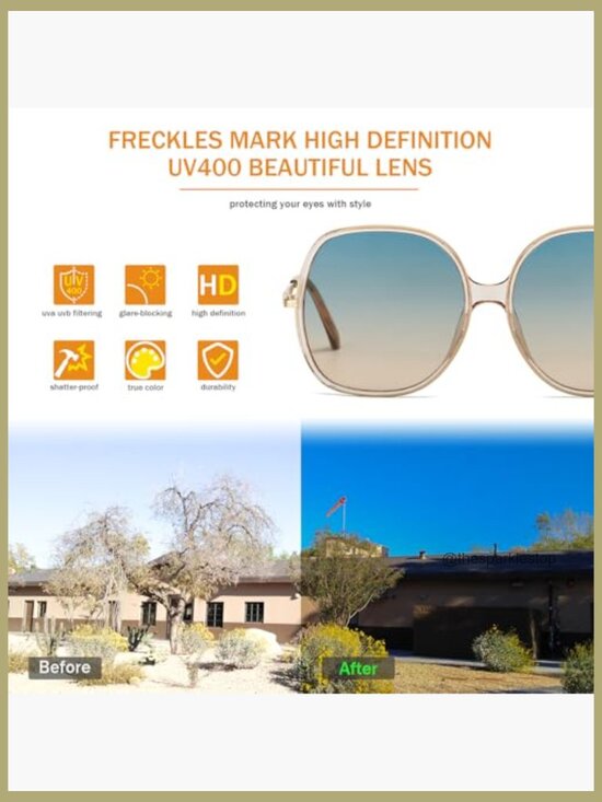 Oversized Square Sunglasses with UV400 Protection Plastic Frame